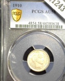 1910 P  Barber Dime, slabbed PCGS AU58.