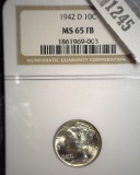 1942 D Mercury Dime, slabbed NGC MS65 FB.