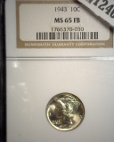 1943 P Mercury Dime, slabbed NGC MS65 FB.