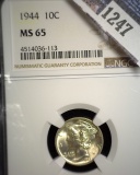 1944 P Mercury Dime, slabbed NGC MS65.