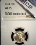 1944 P Mercury Dime, slabbed NGC MS65.