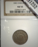 1883 Shield Nickel, NGC slabbed AU55.