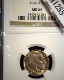 1936 D Buffalo Nickel, NGC slabbed MS64.