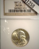 1947 D Washington Quarter, NGC slabbed MS64.