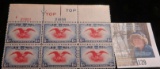 1938 Scott # C23 U.S. Air Mail Mint Plateblock of six 6c 'Eagle' stamps. Scarce.