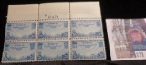 Six stamp Plateblock of Trans-Pacific Airmail .25c Stamps. Scott # C20. The China Clipper stamp from