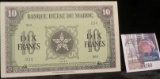 1943 Banque d'Etat du Maroc Ten Francs, Pick # 25. High grade.