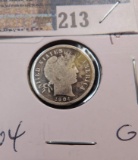 1904 P Barber Dime, Good.
