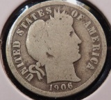 1906 P Barber Dime, Good.