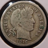 1916 P Barber Dime, Very Good.