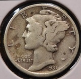 1931 D Mercury Dime, F-15. Better date.