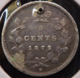 1872 Canada Five Cent Silver, holed, better date.
