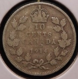 1914 Canada Silver Dime, VG. Rare date.