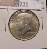 1964 D Gem BU Silver Kennedy Half Dollar.