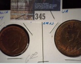 1943 (M) Australia Half Penny, KM#41 AU & 1922 Australia Penny, KM #23, VF.