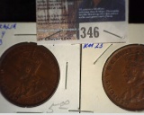 1924 & 1927 Australia Large Pennies, KM23, both VF.