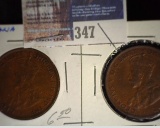 1933 & 1934 Australia Large Pennies, KM23, both VF.