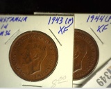 1943 (m) & 1944 (P) Both KM36 & EF Australia Large Pennies.
