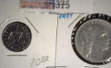 Italy: 1952A 1 lire BU, KM91 & 1950 Five Lire, KM 89, EF.