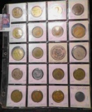 Plastic page containing (20) Miscellaneous Tokens, Wooden Nickel, 1934 Union Pacific Medal and etc.