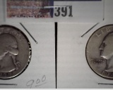 1939 S & 40 D Silver Washington Quarters, both Fine.