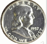 1957 P Proof Silver Franklin Half Dollar.