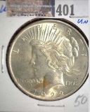 1922 P U.S. Silver Peace Dollar, Brilliant Uncirculated.