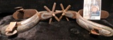 Pair of 1600-1800s Blacksmith made Silvered Overlay Spurs. The rowels have six points each.