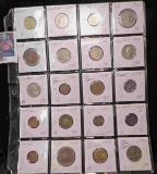 20-Pocket Plastic Page containing Foreign Coins dating back to 1943 & containing a Nazi Germany Coin
