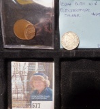 Lincoln Cent struck 60% off-center at K2; & 1824 Bust Dime Silver Electrotype, sold for educational