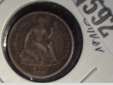 1860 Civil War era Seated Liberty Half Dime, Variety 4, Mtg. 798,000. Fine.