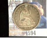 1843 P U.S. Seated Liberty Half Dollar, VF. Holed & repaired.