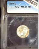 1959 D Silver Roosevelt Dime ICG slabbed MS67 FB.