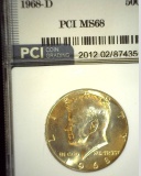 1968 D Kennedy Silver Half Dollar, PCI slabbed MS68.