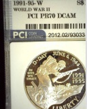 1991-95-W World War II Commemorative Silver Dollar slabbed PCI PR70 DCAM.
