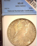 1780-SF Austria Silver Thaler NNC slabbed MS68 Restrike.