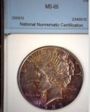 1923 D Peace Silver Dollar, NNC slabbed MS-65.