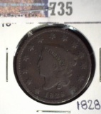 1828  N-10 Small Date Large Cent, VG.