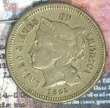 1865 Three Cent Nickel, Brilliant Uncirculated.