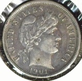 1901-O U.S. Barber Dime, EF.