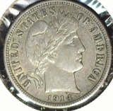 1914-S U.S. Barber Dime, EF.