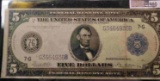1914 $5 FEDERAL RESERVE NOTE.   White &  Mellon         F#871b, Fine.