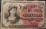1869-75 10 CENT FRACTIONAL CURRENCY - Fourth Issue F#1259, VF.