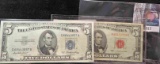 Series 1953 $5 Silver Certificate, AU & Series 1963 Red Seal Five Dollar, U.S. Note.