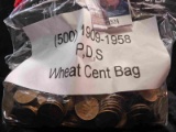 Bag of 500 circulated wheat cents. 1909 - 1950 era VERY GOOD