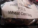 Bag of 500 circulated wheat cents. 1909 - 1950 era VERY GOOD
