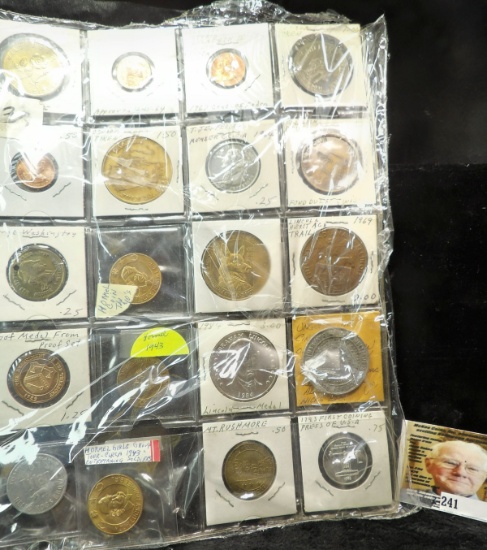 Plastic page containing (20) Medallions or Tokens including a pair of exceptionally Rare 1943 Hormel