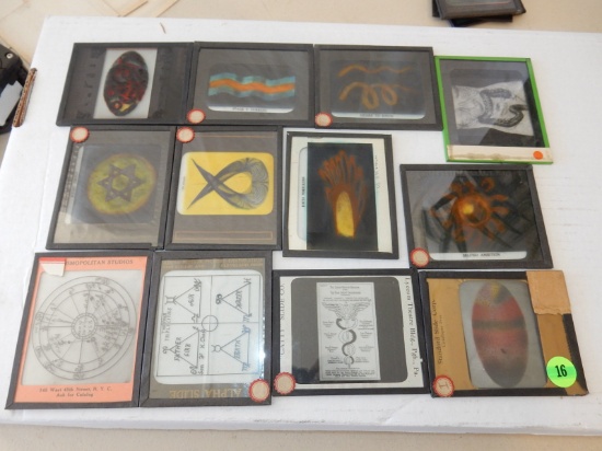 Amazing group of antique Magic Lantern glass slides, various scenes, with medical, art, people, etc