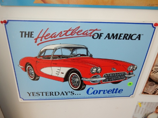 NOS metal advertising sign / display (repro) "Corvette" great for man cave etc, cond mint (found in