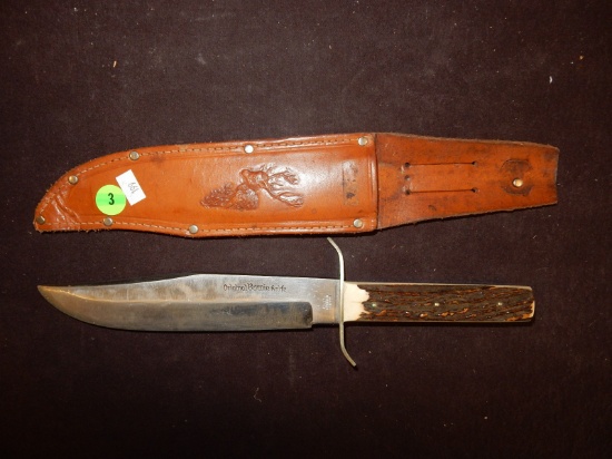 Vintage Original Bowie fixed blade hunting knife, with sheath, stamped E.C. Solingen Germany, 83X co